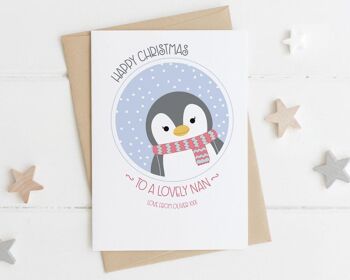 Carte de Noël personnalisée de grand-mère - carte de Noël de grand-mère - Gran - Nana - Nan - Nounou - Nonna - carte de pingouin mignon - carte de Noël personnalisée - Nana 3