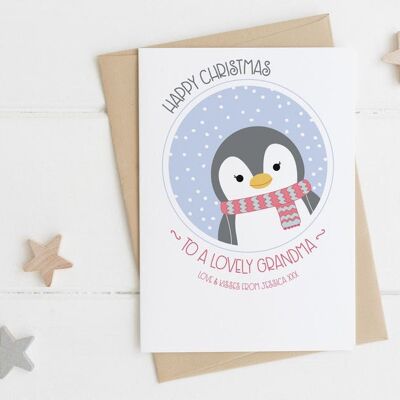 Personalised Grandma Christmas Card - Granny xmas card - Gran - Nana - Nan - Nanny - Nonna - cute penguin card - personalised xmas card - Nonna