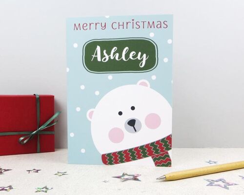 Polar Bear xmas card for kids - Cute Polar Bear Personalised Card - cute christmas card - granddaughter xmas card - son card - daughter card