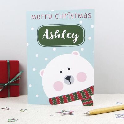 Polar Bear xmas card for kids - Cute Polar Bear Personalised Card - cute christmas card - granddaughter xmas card - son card - daughter card