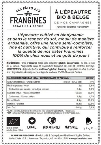 [100% Belge] VRAC Pâtes FRANGINES Epeautre - Casarecce en moule de bronze -  4kg 4