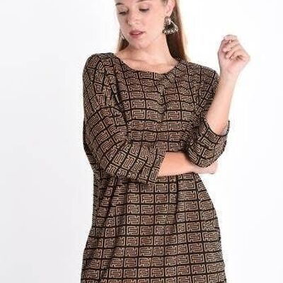 Los Sclavo Geometric dress with pockets - Camel__