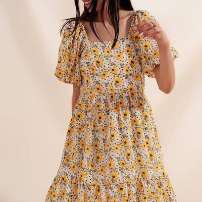 Yellow puff sleeve smock dress__