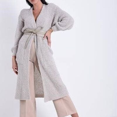 Los Sclavo Wool Blend Cardigan with Pockets - Beige -__