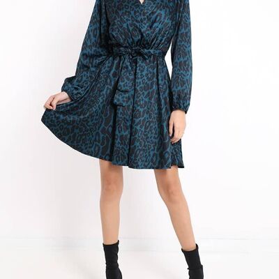 V-neck dress with bow and strap Animal pattern__