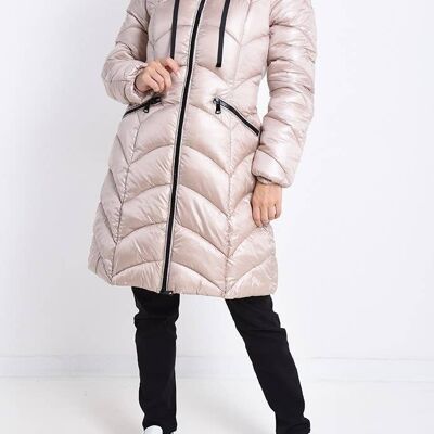 Zipped Down Jacket With Hooded Pockets Long