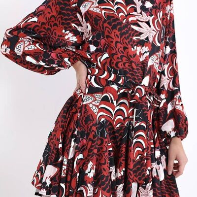 Abstract Pattern Dress With Flounces__