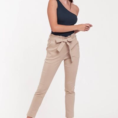 Camel trousers with ribbon belt__