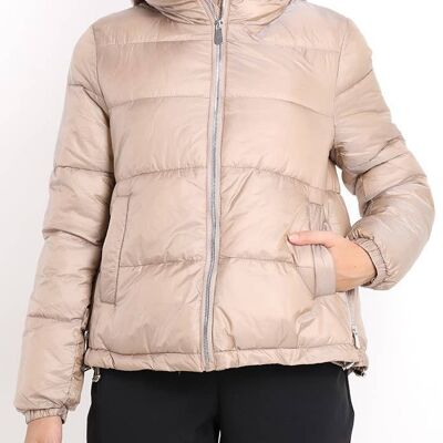 Zipped Down Jacket With Hooded Pockets Beige