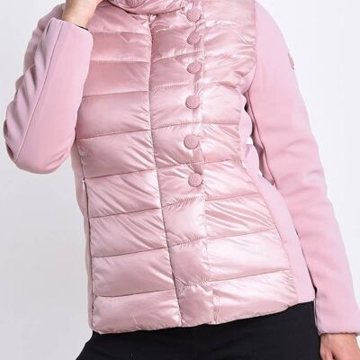 Lilac Hooded Button Pockets Down Jacket__