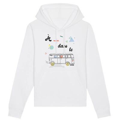 Sweat à capuche unisexe A plus dans le bus - Coton Bio - XS - Blanc