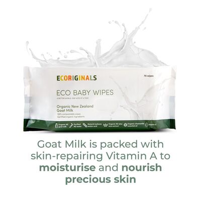 Ecoriginals 1 Pack of 70  Goat Milk Baby Eco Wipes,  Plant Based + Biodegradable