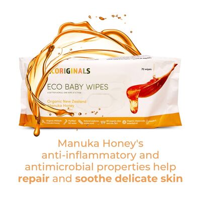 Ecoriginals1 Pack of 70 Organic Manuka Honey Baby Eco Wipes,  Plant Based + Biodegradable