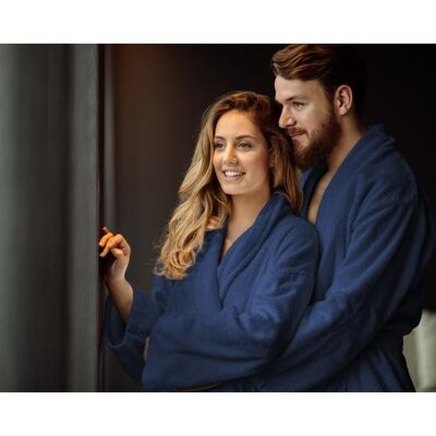 Soft terry bathrobe-S/M Navy