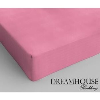 Drap housse 100% coton - 160 x 200 Rose 1