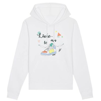 Sweat à capuche unisexe Lâche-moi les baskets - Coton Bio - XS - Blanc