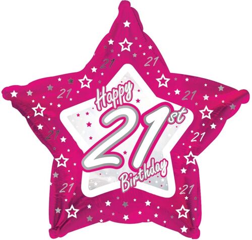Pink Stars Age 21 Foil Balloon