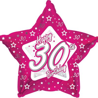 Ballon aluminium 30 ans étoiles roses