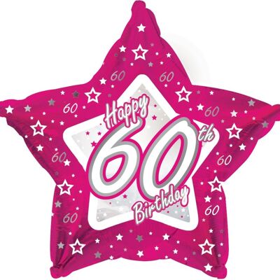 Ballon aluminium 60 ans étoiles roses