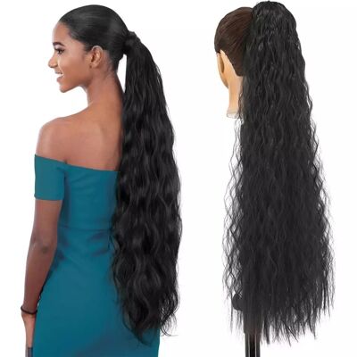 32 pouces de longs extensions de cheveux noirs bouclés en queue de cheval synthétiques pour femmes