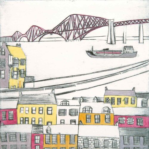 Forth Rail Bridge from South Queensferry, signed reproduction print