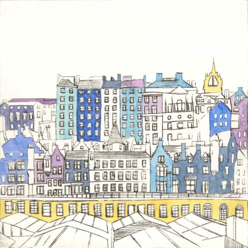 Edinburgh Old Town from Princes Street, signed reproduction print