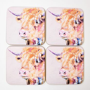 Ensemble de quatre sous-verres Vache des Highlands 2