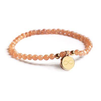 Women's bracelet with sunstone beads and round gold-plated medallion - INFINI engraving