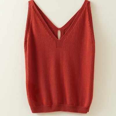 Organic Cotton Knitted Vest in Rich Red