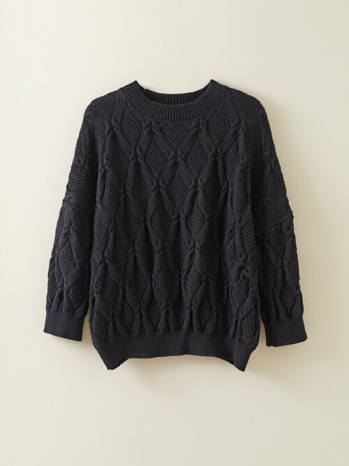 Organic Cotton Cable Sweater in Black
