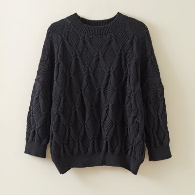 Organic Cotton Cable Sweater in Black
