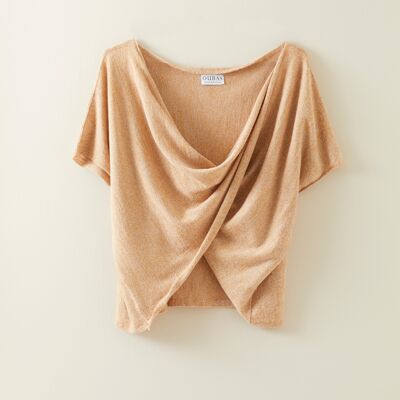 The Beatrix Twist Tee in Undyed Cashmere / Red Eri Silk