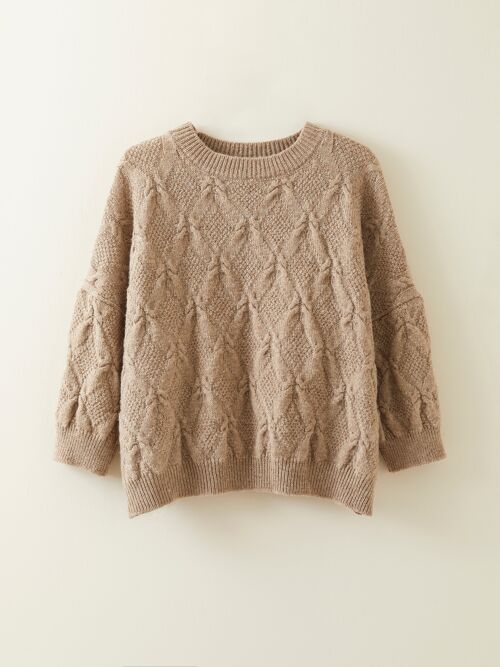 The Piel British Wool Cable Sweater in Soft Brown