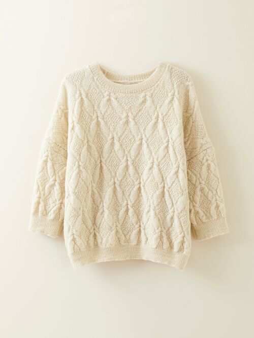 The Piel British Wool Cable Sweater in Undyed Ecru