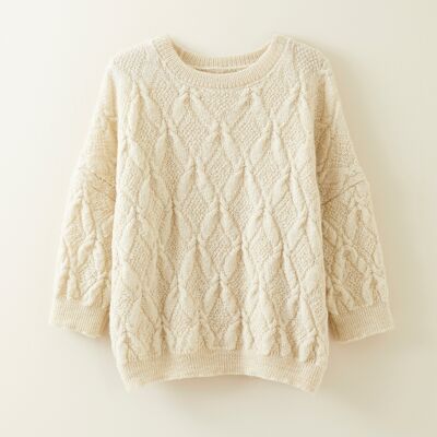 The Piel British Wool Cable Sweater in Undyed Ecru
