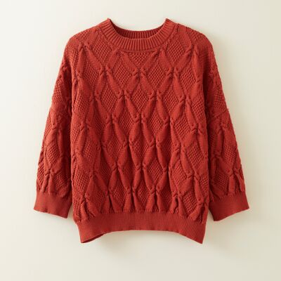 Organic Cotton Cable Sweater in Rich Red