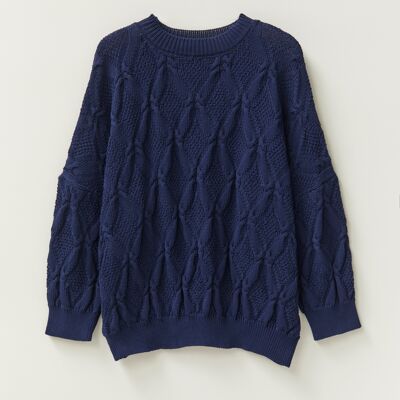 Organic Cotton Cable Sweater in French Navy