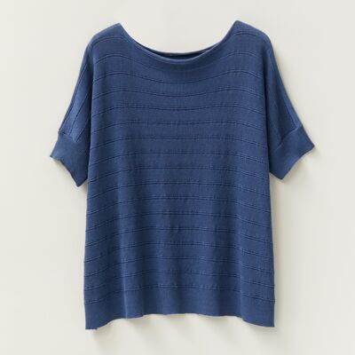 T-shirt in cotone biologico/lino in morbido blu