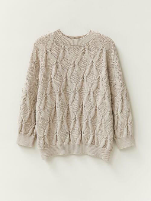 Organic Cotton Cable Sweater in Stone