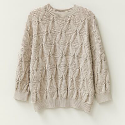 Organic Cotton Cable Sweater in Stone
