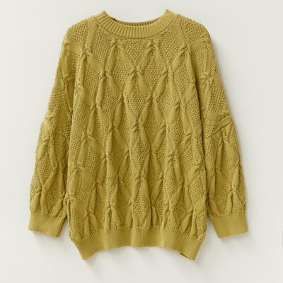 Organic Cotton Cable Sweater in Olive