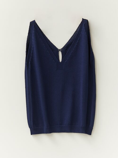 Organic Cotton Knitted Vest in French Navy