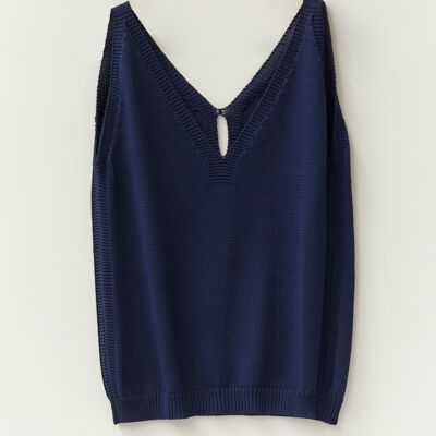 Organic Cotton Knitted Vest in French Navy