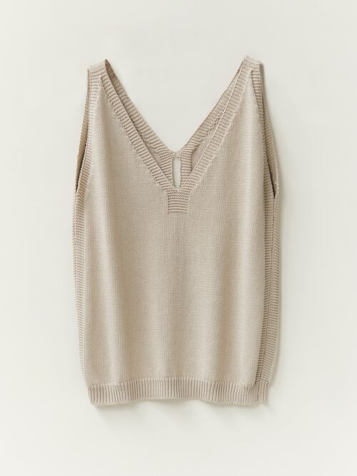 Organic Cotton Knitted Vest in Stone