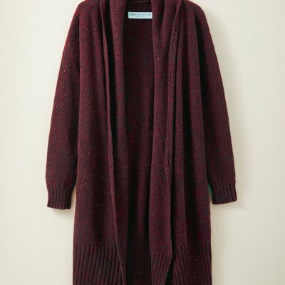 Long Donegal Merino Cardigan in Mulberry