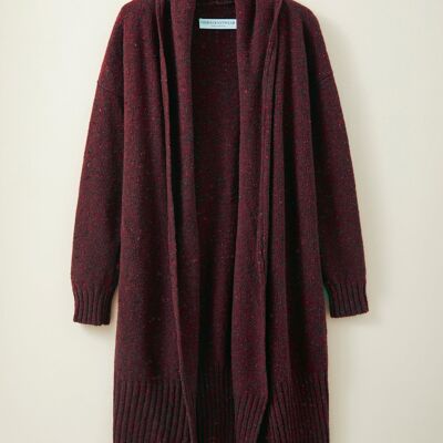 Cardigan Long en Mérinos Donegal en Mulberry