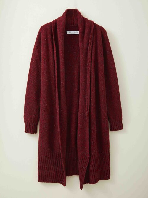 Long Donegal Merino Cardigan in Carmine