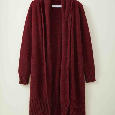 Long Donegal Merino Cardigan in Carmine