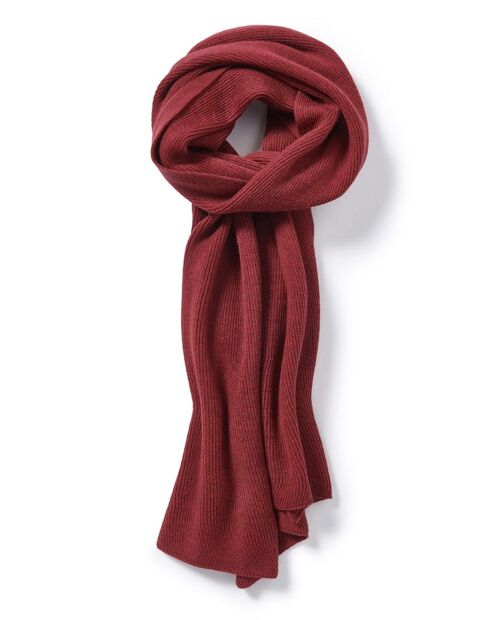 Fine Merino Ribbed Scarf in Rich Red