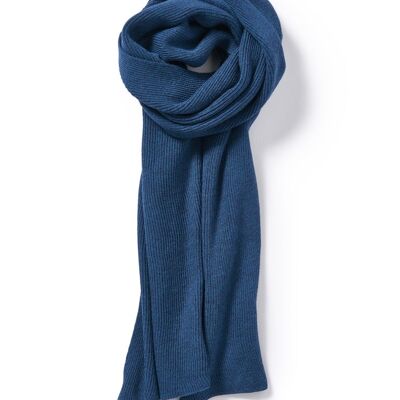 Gerippter Schal aus feiner Merinowolle in Ägäisblau